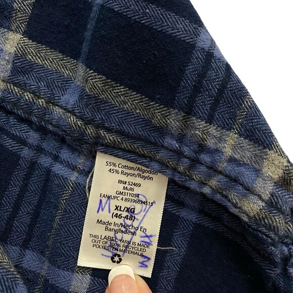 Christian Religious Flannel Shirt Womens 1X Shacket Upcycled Art Cottage Blue - Picture 16 of 16